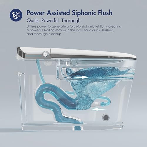 Image of Smart Toilet with Bidet Built in, Eridanus One Piece Bidet Toilet for Bathrooms, Warm Water Wash & Dryer, Foot Sensor Flush, Elongated Heated Seat, Auto Open /Close with Digital Display, White & Black