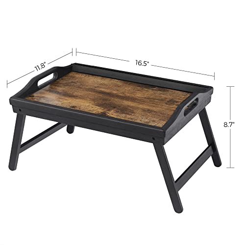 Image of SONGMICS Bed Tray Table with Bamboo Folding Legs, Sofa Breakfast Tray, Serving Tray with Groove for Phone Tablet, Rustic Dark Brown ULLD111B01