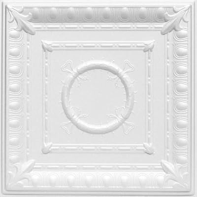 À LA MAISON CEILINGS R47 Romanesque Wreath Foam Glue-up Ceiling Tile (128 sq. ft./Case), Pack of 48, Plain White