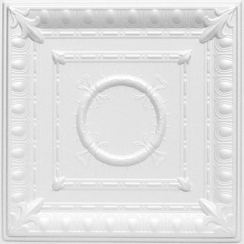 À LA MAISON CEILINGS R47 Romanesque Wreath Foam Glue-up Ceiling Tile (21.6 sq. ft./Case), Pack of 8, Plain White