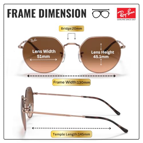 Image of Ray-Ban RB3565 JACK Square-Round Shaped Sunglasses for Men & Women with Official RAYBAN Eyewear Kit