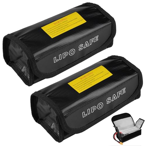 Lipo Safe Bag, 2 stuks, accutas, vuurvast, lipo-accu, vuurvaste laadtas, accutas voor lading en transport, accuveiligheidsbox, 18,5 cm x 6 cm x 7,5 cm, zwart