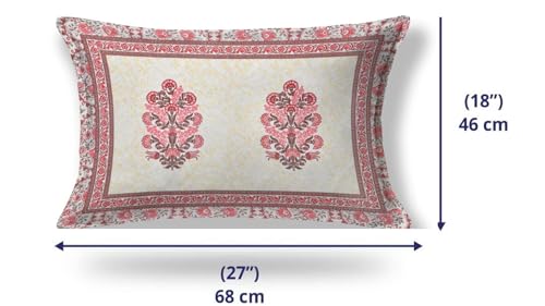 Image of elanorhomes Pure Cotton Floral Pillow Covers Set of 2 (27x18) - Rosy Glow with Zip Closure, 180 TC, 68 x 45 cm, Multicolor