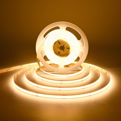 Image of COB LED Strip Lights UL Listed DC 24V LED Lights Flexible Super Bright LED Strips,16.4ft 3000K Warm White,CRI 90+,2400LEDs High Density Uniform Light fo Home Room Decor
