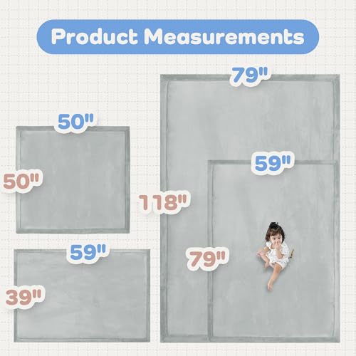 Image of 1.5 inch Thick Padded Baby Play Mat for Floor Tummy Time, Pro Soft Foam Activity Playroom Playmats, Easy Care with Non-Slip Safe for Infant Toddlers Crawling 71 inchx 79 inch (Light Grey)
