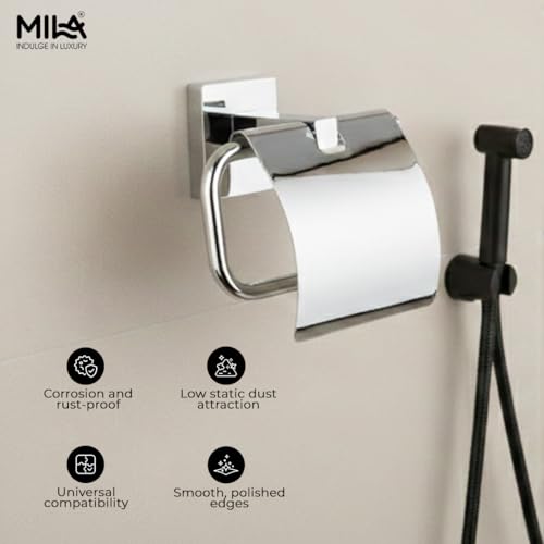 Image of Mila Floro Tissue Paper Holder | SS304 Stainless Steel | Chrome Finish | Wall-Mounted Bathroom Toilet Roll Holder | Rust-Proof & Durable | Fits Standard Tissue Rolls