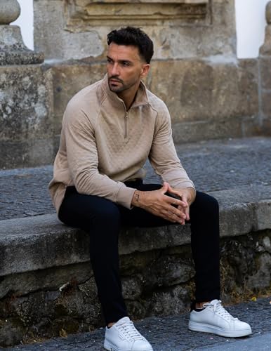 COOFANDY Mens Quarter Zip Pullover Quilted Sweatshirt Knit Long Sleeve Sweater Half Zip Polo Sweatshirts with Pocket4