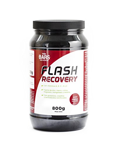 PUSH BARS FLASH RECOVERY Complemento alimenticio en polvo a base de hidratos de carbono y proteína. Con glutamina, creatina, y aminoácidos ramificados. 800gr Sabor Fresa Plátano