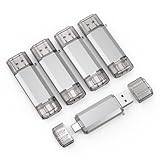 RAOYI 5 Pack 128GB USB C Flash Drive, 2 in 1 USB 3.0 Type C Dual OTG Metal Thumb Drive Jump Drive Memory Stick with Keychain Suitable for USB-C Smartphones, MacBook, Computers and Tablets (Silver)