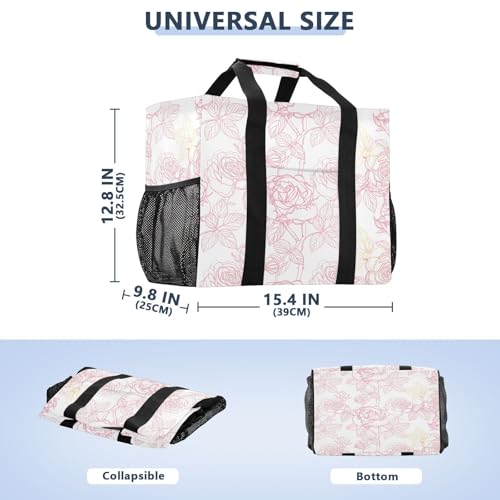 Elegant Rose Reusable Grocery Bags Large Tote Bag Waterproof Canvas Organizer for Beach Picnic Laundry Travel3