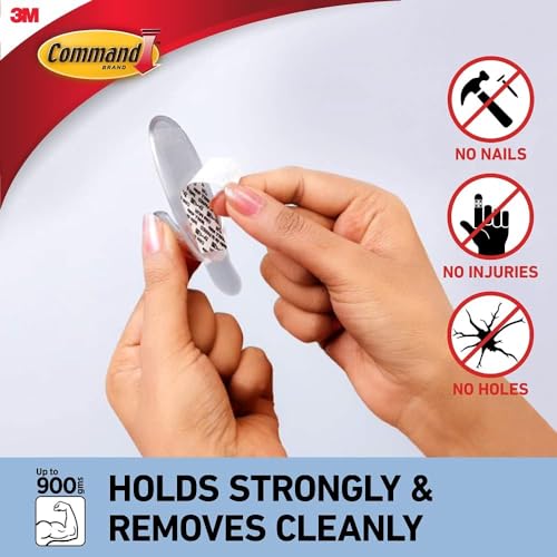 Command Medium Hook, Pack of 2 Hooks and 4 Adhesive Strips, Transparent - Damage Free Hanging - Holds up to 900g