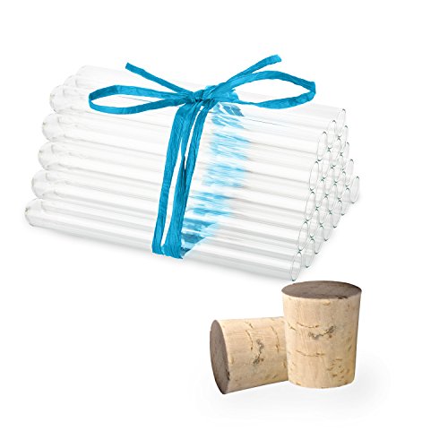25x Éprouvettes en Verre de Laboratoire avec des Bouchons en liège Naturel, Tubes à essai, Paroi épaisse (140 x Ø16 mm) Cover