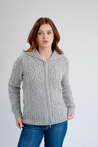 Image of SAOL Women's Hooded Zip Cardigan - Pure Merino Wool Irish Sweater - Warm & Breathable Outer Layer