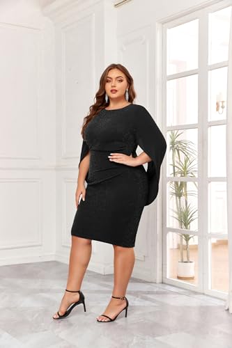 Image of Hanna Nikole Women Plus Size Chiffon Cape Dresses Ruffle Style Midi Bodycon Cocktail Dress