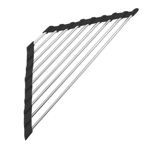 EXQUIMEUBLE 三角形ステンレス製シンク上水切りラック 耐久性強く折りたたみ可能 洗浄スポンジ収納付き 排水良好で臭い防止 キッチンコーナー