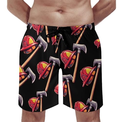 Firefighter Fireman Firefighting Men's Swim Trunks Quick Dry Board Shorts Hawaiian Beach Shorts With Pocket