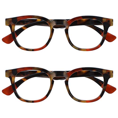 OPULIZE Ava Reading Glasses 2 Pack Flattering Rounded Frame Spring Hinges Scratch Resistant Brown Tortoiseshelll Red Mens Womens RR62-Z +2.50