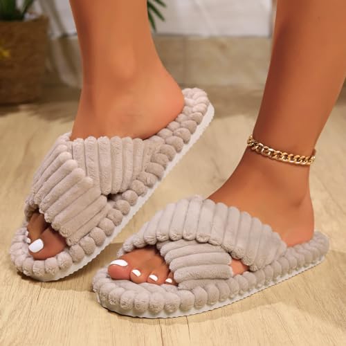 Women's Criss Cross Design Plush Slippers, Casual Soft Comfortable Non-slip Slippers for Indoor and Outdoor Wear, Bedroom Flats for Fall & Winter4