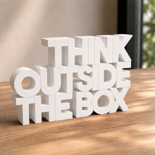 Image of Mad Masters Think Outside The Box Motivational Desk Decor - Aesthetic Table, Shelf & Wall Showpiece for Home Office, Business, Vastu Friendly Gifting, Classic White (20.3 x 12.3 x 2.5 cm)