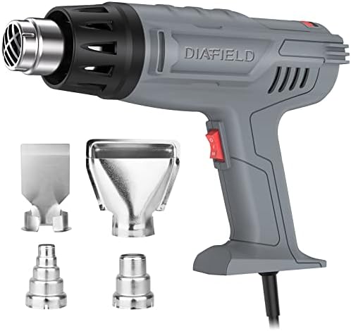 DIAFIELD 1850W Heat Gun Variable Temperature Settings 112℉~1202℉（44℃- 650℃), Fast Heat Hot Air Gun, Durable & Overload Protection, with 4 Nozzels for Shrink Wrap, Vinyl, Crafts, Epoxy Resin(5.9FT)