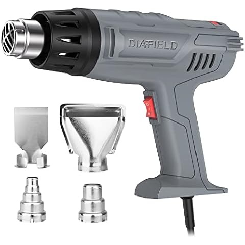 DIAFIELD 1850W Heat Gun 10 Variable Temperature Settings 112℉~1202℉（44℃- 650℃), Fast Heat Hot Air Gun, Durable & Overload Protection, with 4 Nozzels for Shrink Wrap, Vinyl, Crafts, Epoxy Resin(5.9FT) Cover