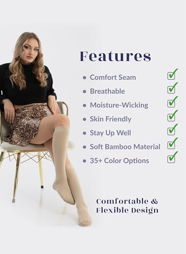 Image of Hugh Ugoli Women's Rayon Derived from Bamboo Knee High Socks Comfort Seam Long Dress Socks, Shoe Size 5-8 /8-11, 4 Pairs