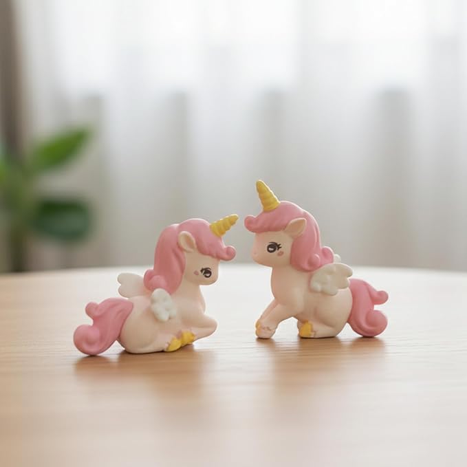 Licornes roses lot de 2 figurines féeriques pour la décoration de chambre d'enfant