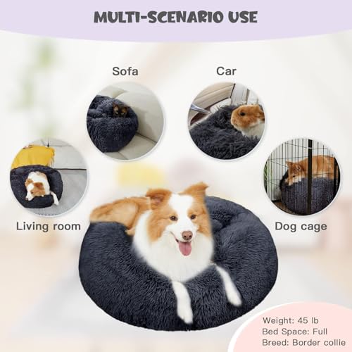 Image of Himax Dog Beds for Large Dogs, Donut Dogs Beds with Blanket Attached, Calming Dog Bed Washable (20 inch /26 inch /35 inch) Grey