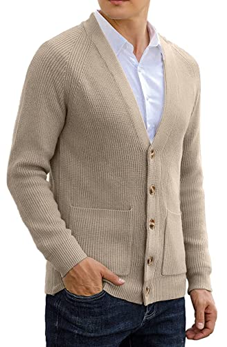 Sailwind Cardigan à manches longues pour homme en tricot torsadé doux pour homme, Kaki 05., M Cover
