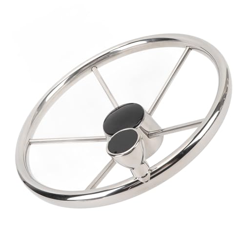 Stainless Steel Boat Steering Wheel 13-1/2 Inch 5 Spoke 25 Degree Marine Steering Wheel with Center Cap and Grip, Easy Turning, Ergonomic Design, Anti Slip, Suitable for