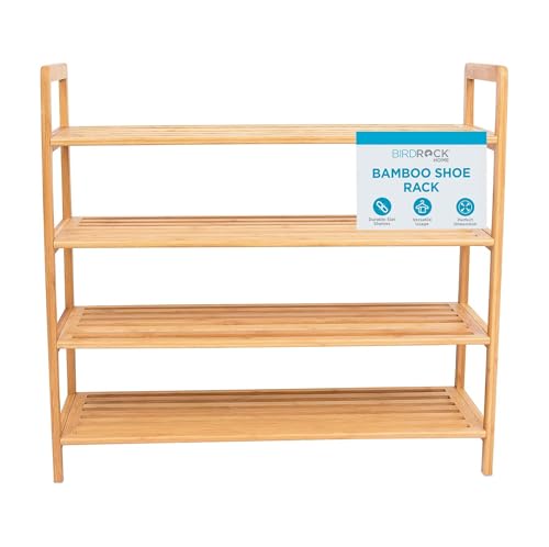 BIRDROCK HOME 4-Tier Bamboo Shoe Rack - Lightweight Wooden Organizer - Free Standing Storage Shelf for Closets, Hallways, Entryways, Mudrooms, and Front Doors - Art Deco Style - Fits 12 Pairs of Shoes