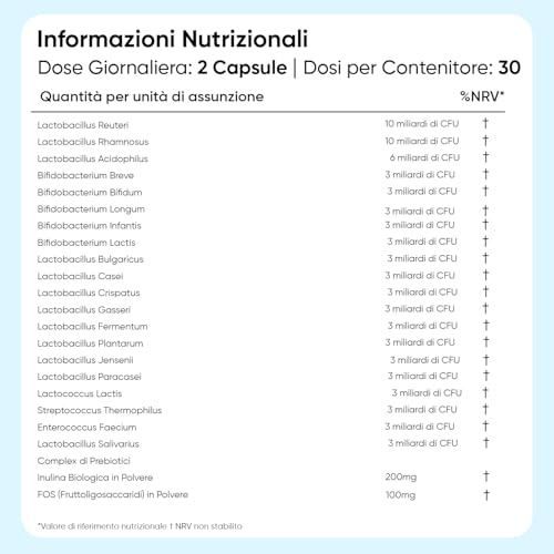 Fermenti Lattici Probiotici e Prebiotici, 77 Miliardi CFU, 20 Ceppi Batterici, Probiotici Donna e Uomo, Lactobacillus Gasseri, Lactobacillus Reuteri, Fermenti Lattici Adulti, Prebiotici con Inulina - Immagine 4