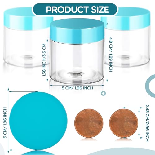 Image of Patelai 4 Pcs Plastic Jars Wide Mouth with Lids,2 Ounce,Blue | Travel Size for Creams Oils, Clear Round Storage Cosmetics Containers, Leak Proof Screw on Lids for Makeup Beauty DIY