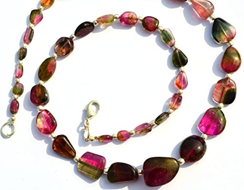 Perles pépites tourmaline bicolore véritable 19" pour éviter les imitations en plastique