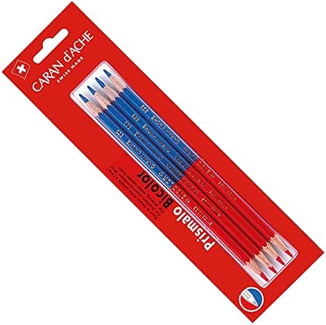 Caran d'Ache Prismalo 099.304 Colouring Pencils Set of 4 Bi-Coloured Blue/Red in Blister Packaging Water-Soluble Wood Dimensions: Approx. 14 cm