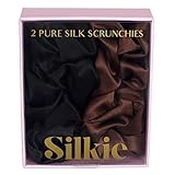 SILKIE x2 Set 100% Pure Mulberry Silk Cream Pink Coffee Black Large Oversized Scrunchies Silk Travel