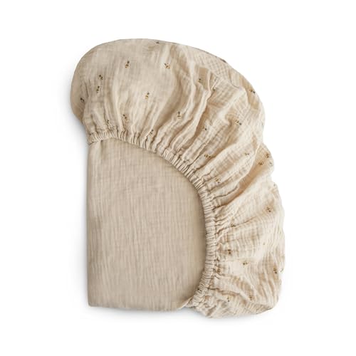 Image of mushie Extra Soft Muslin Fitted Crib Sheet | 192 Thread Count | 28"x 52" (Bees)