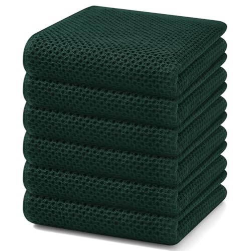 Image of Homaxy 100% Cotton Waffle Weave Kitchen Dish Towels, Ultra Soft Absorbent Quick Drying Cleaning Towel, 13 x 28 Inches, 6-Pack, Blackish Green