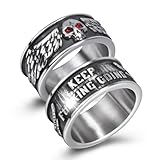 ELFASIO Gothic Skull Rings for Men Women, Red Cubic Zirconia Wings Keep Going Ring Band 316L Stainless Steel Silver Skeleton Cocktail Party Punk Rock Rings Size 11