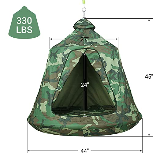 AthLike Hanging Tree Tent for Kid, Indoor Outdoor Hanging Tent, Waterproof Tree Ceiling Pod, Portable Hang Out Huggle Pod Play Tents w/Rainbow Lights String, Inflatable Base, 45" H x 44" W 330lbs