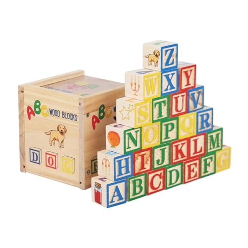 Shienfir Blocs de l'alphabet préscolaire, Ensemble Construction ABC, Jouet en Bois avec boîte Rangement, Apprentissage des Lettres et Chiffres, Puzzle...