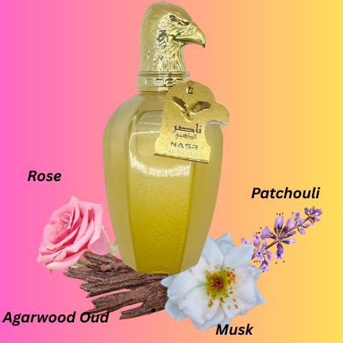 Nasr Arabic Perfume Gift Set for Women, Al Dahabi and Al Emarati, 3.4 FL OZ Each, Duo with Oud, Rose, Saffron, Patchouli, Amber, Musk, Citrus, Floral accords with Oriental Fragrance