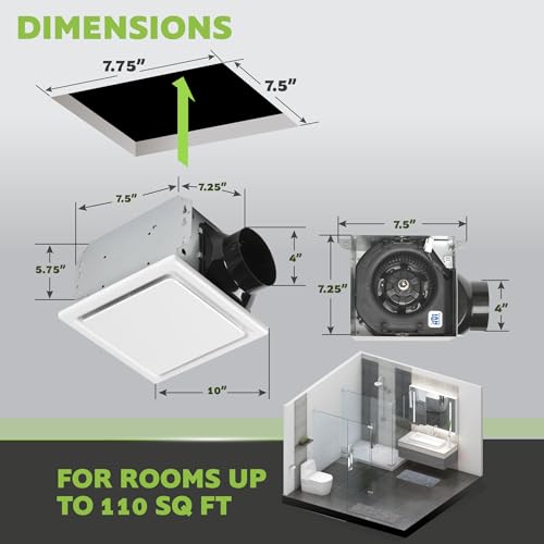 Image of Homewerks Worldwide 7140-110 Bathroom Fan Ceiling Mount Exhaust Ventilation 2.5 Sones 110 CFM, White