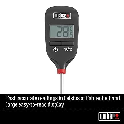 Weber InstantRead Thermometer Probe, Black/Silver Fast Digital Grill & Kitchen Thermometer with 15Second Readout, Auto Shutoff & Fahrenheit/Celsius Options
