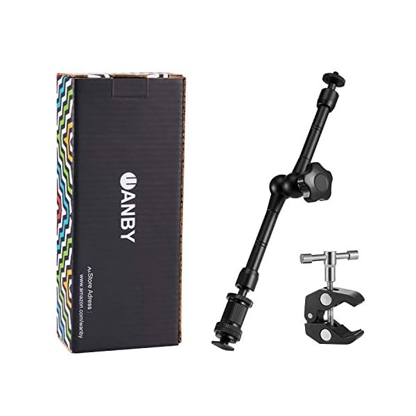 WANBY 11 Zoll Beweglicher Reibungsarm & Großer Verstellbarer Super Rod Klemme Zangenclip mit 1/4" und 3/8" Gewinde für DSLR Kamera- Rig LCD Monitor LED Leuchten Blitzlicht (Arm und Klemme) – Bild 3