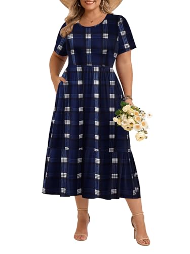 Image of LARACE Plus Size Dresses for Women Summer Casual Short Sleeve Long Dress Flowy Maxi Beach Dresses with Pockets L-6XL