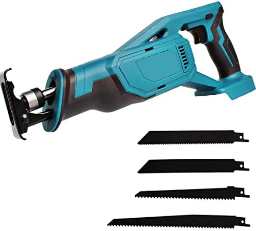Cordless Reciprocating Saw 18V (Body Only) with 4PCS Saw Blades Cordless Saw, 0-3000 RPM Variable Speed Electric Saw, Ideal for Wood and Metal Cutting (Compatible with Makita 18V Lithium Battery)