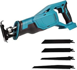 Cordless Reciprocating Saw 18V (Body Only) with 4PCS Saw Blades Cordless Saw, 0-3000 RPM Variable Speed Electric Saw, Ideal for Wood and Metal Cutting (Compatible with Makita 18V Lithium Battery)