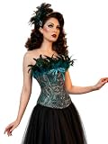 cloudy.lee Women's Peacock Feather Overbust Corset Top, Teal Brocade Bustier for Gothic Burlesque Festival Costume (US, Alpha, Small, Regular, Regular, BLUE)