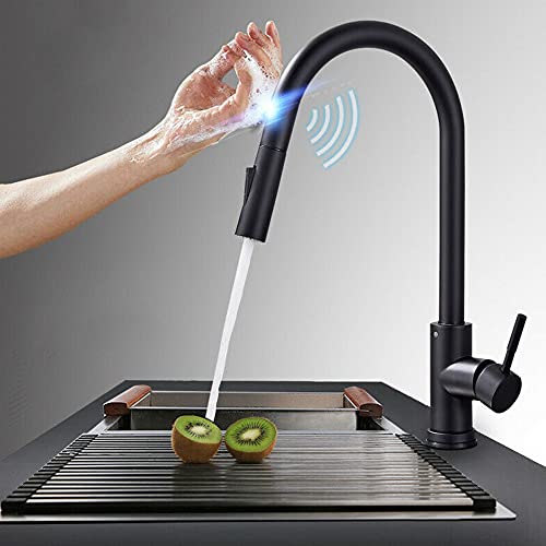 Grifo de cocina del sensor de acero inoxidable negro mezclador monomando LWX